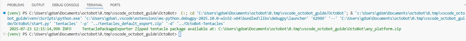 vscode executed export tentacles to zip