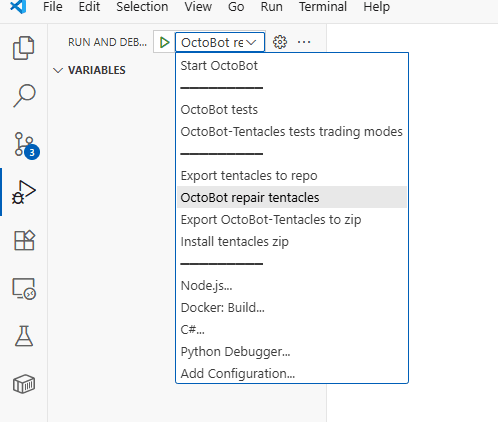 vscode run configurations selector